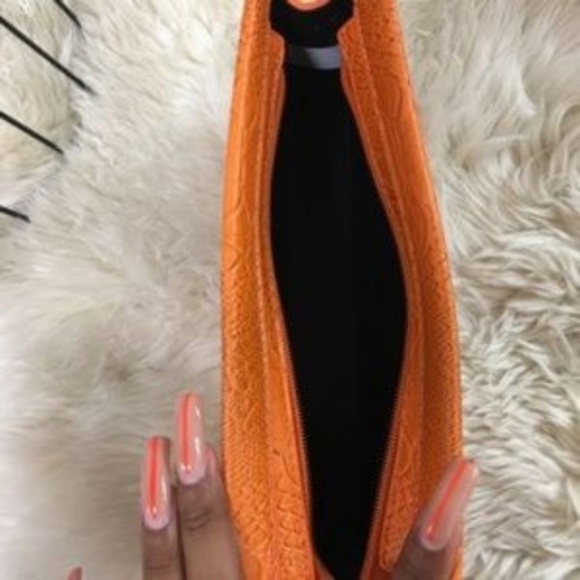 Snakeskin Embossed Clutch – Orange - Picture 4 of 5